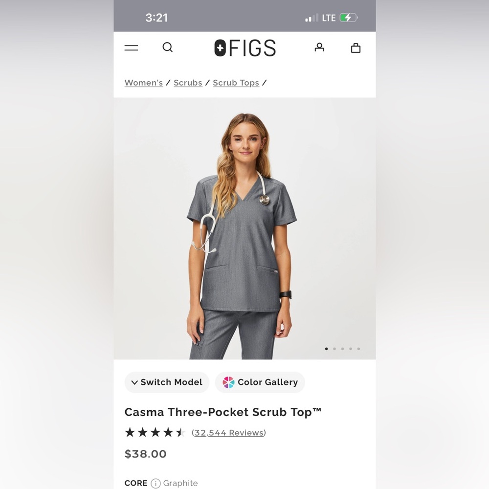 FIGS Casma Three-Pocket Scrub Top in Graphite